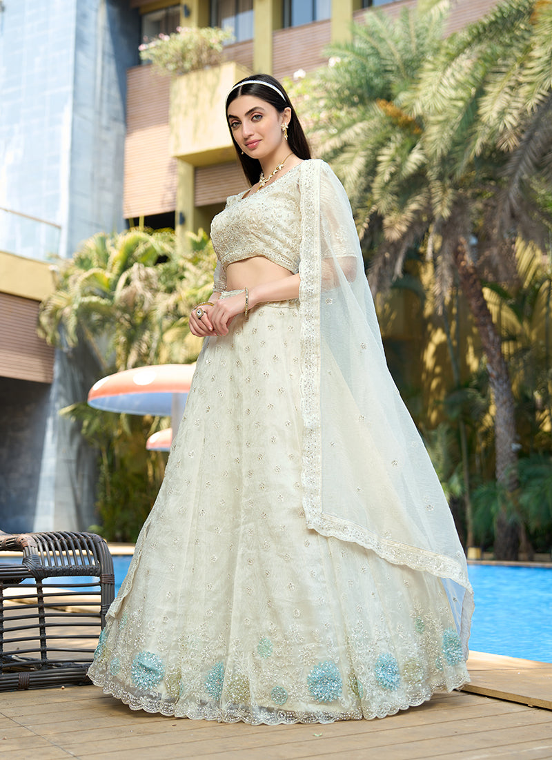 Monjolika Fashion White Embellished Lehenga Choli In Organza | Grocsy