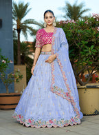 Monjolika Fashion Sky Blue Embroidered Viscose Lehenga Choli | Grocsy