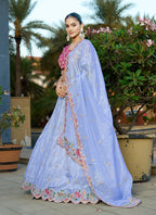 Monjolika Fashion Sky Blue Embroidered Viscose Lehenga Choli | Grocsy