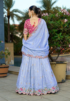 Monjolika Fashion Sky Blue Embroidered Viscose Lehenga Choli | Grocsy
