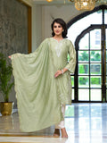 Juniper Women's Olive Thread Embroidered Viscose Kurta Palazzo And Dupatta Set With Thread & Mirror Work | Grocsy