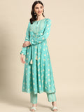 Sangria Women Ethnic Motifs Printed Empire Gotta Patti Kurta with Trousers | Grocsy