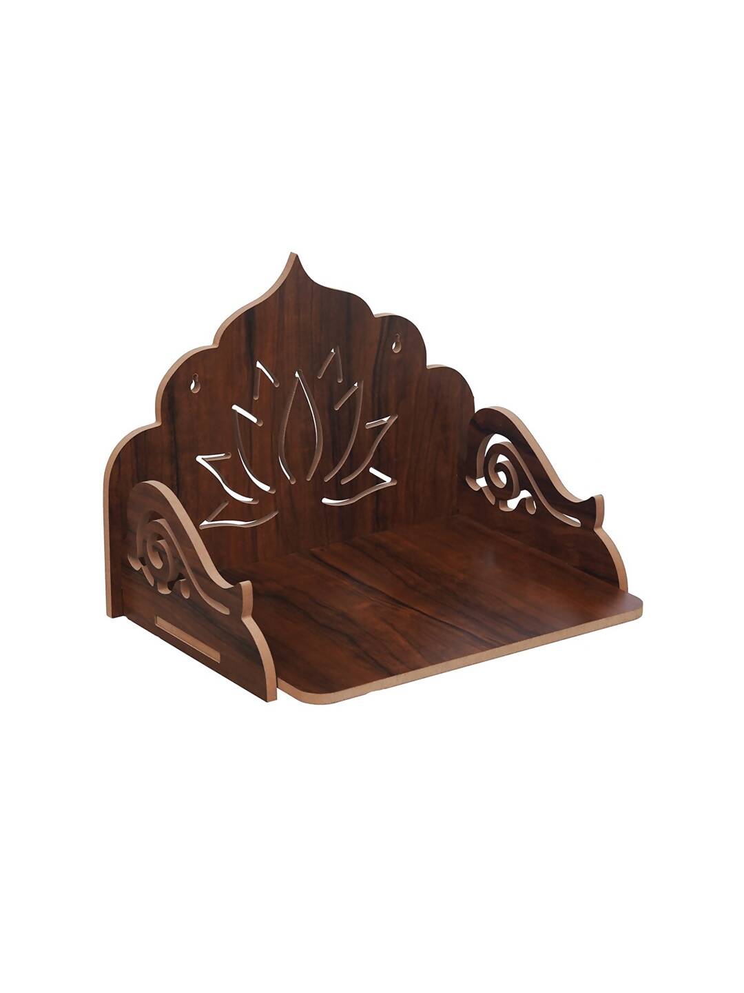 eCraftIndia Brown Lotus Designer Wooden Pooja Temple | Grocsy