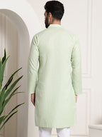Sojanya Men Green Dobby Checked Straight Kurta | Grocsy