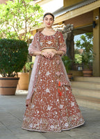 Monjolika Fashion Brown Tissue Embellished Lehenga Choli | Grocsy
