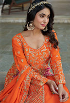 Monjolika Fashion Orange And Pink Embroidered Anarkali Gown | Grocsy