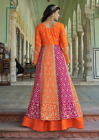 Monjolika Fashion Orange And Pink Embroidered Anarkali Gown | Grocsy