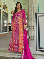 Monjolika Fashion Rani Pink And Orange Embroidered Anarkali Gown | Grocsy