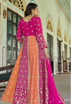Monjolika Fashion Rani Pink And Orange Embroidered Anarkali Gown | Grocsy