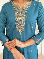 The52 Rama Embroidered Viscose Blend Fabric Straight Kurta, Pant and Dupatta Set | Grocsy