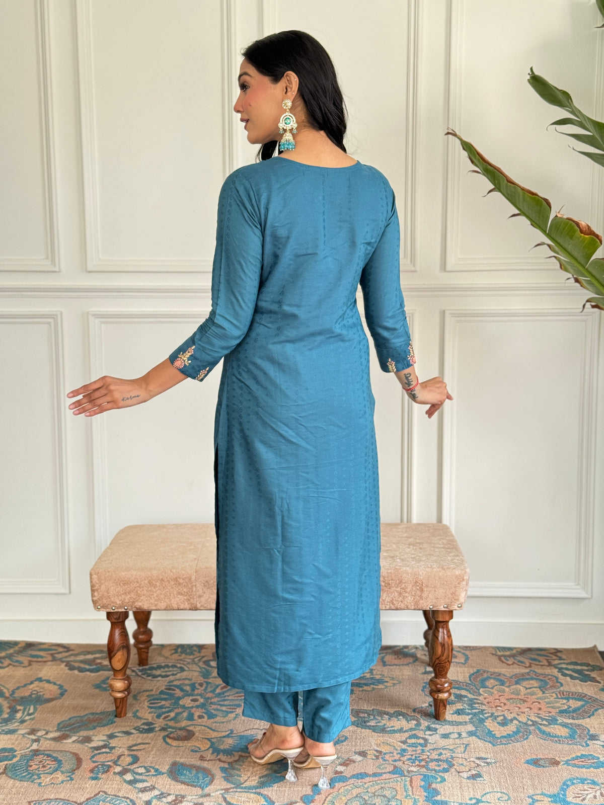 The52 Rama Embroidered Viscose Blend Fabric Straight Kurta, Pant and Dupatta Set | Grocsy