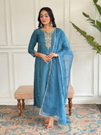 The52 Rama Embroidered Viscose Blend Fabric Straight Kurta, Pant and Dupatta Set | Grocsy