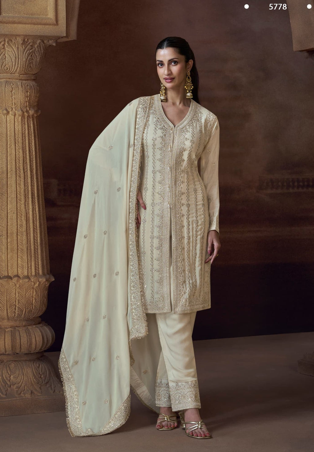 Anaita White Heavy Chinon Stitched Salwar Suit With Sequence Embroidery Work | Grocsy