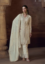 Anaita White Heavy Chinon Stitched Salwar Suit With Sequence Embroidery Work | Grocsy