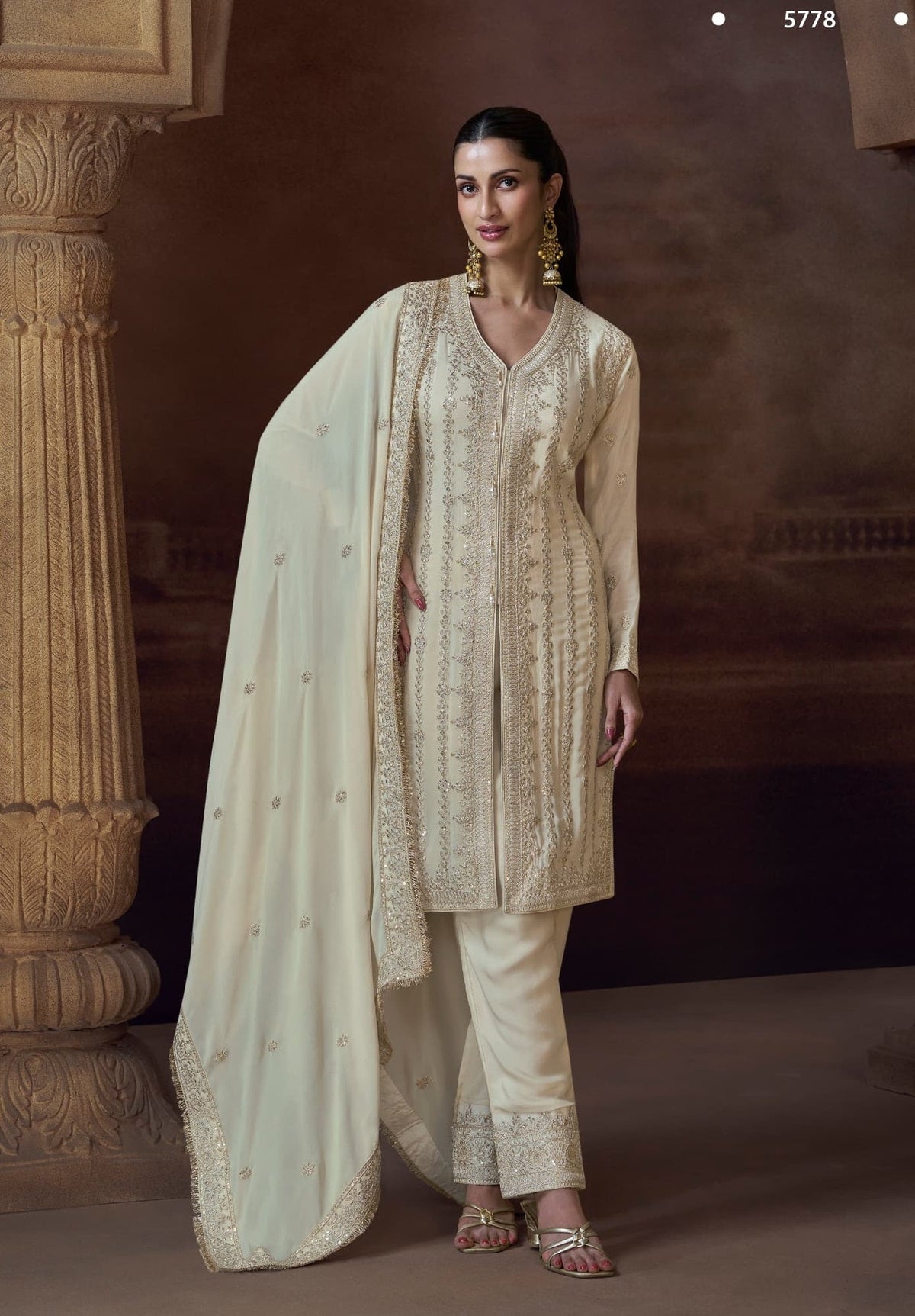 Anaita White Heavy Chinon Stitched Salwar Suit With Sequence Embroidery Work | Grocsy