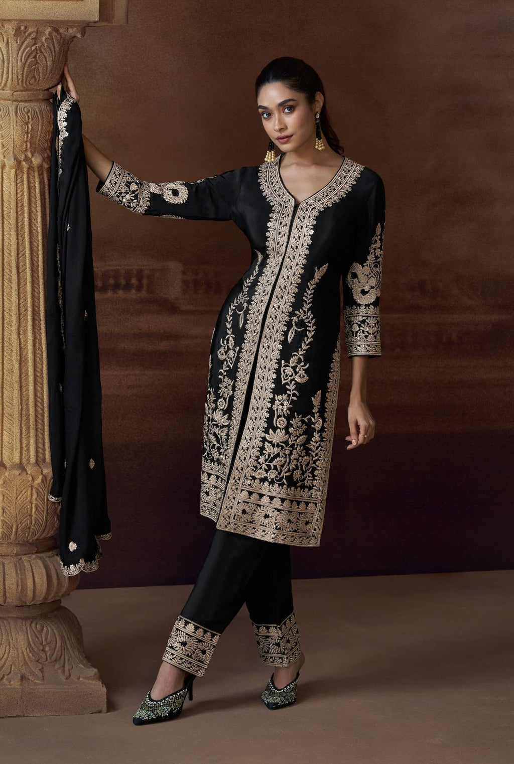 Anaita Black Heavy Chinon Stitched Salwar Suit With Sequence Embroidery Work | Grocsy