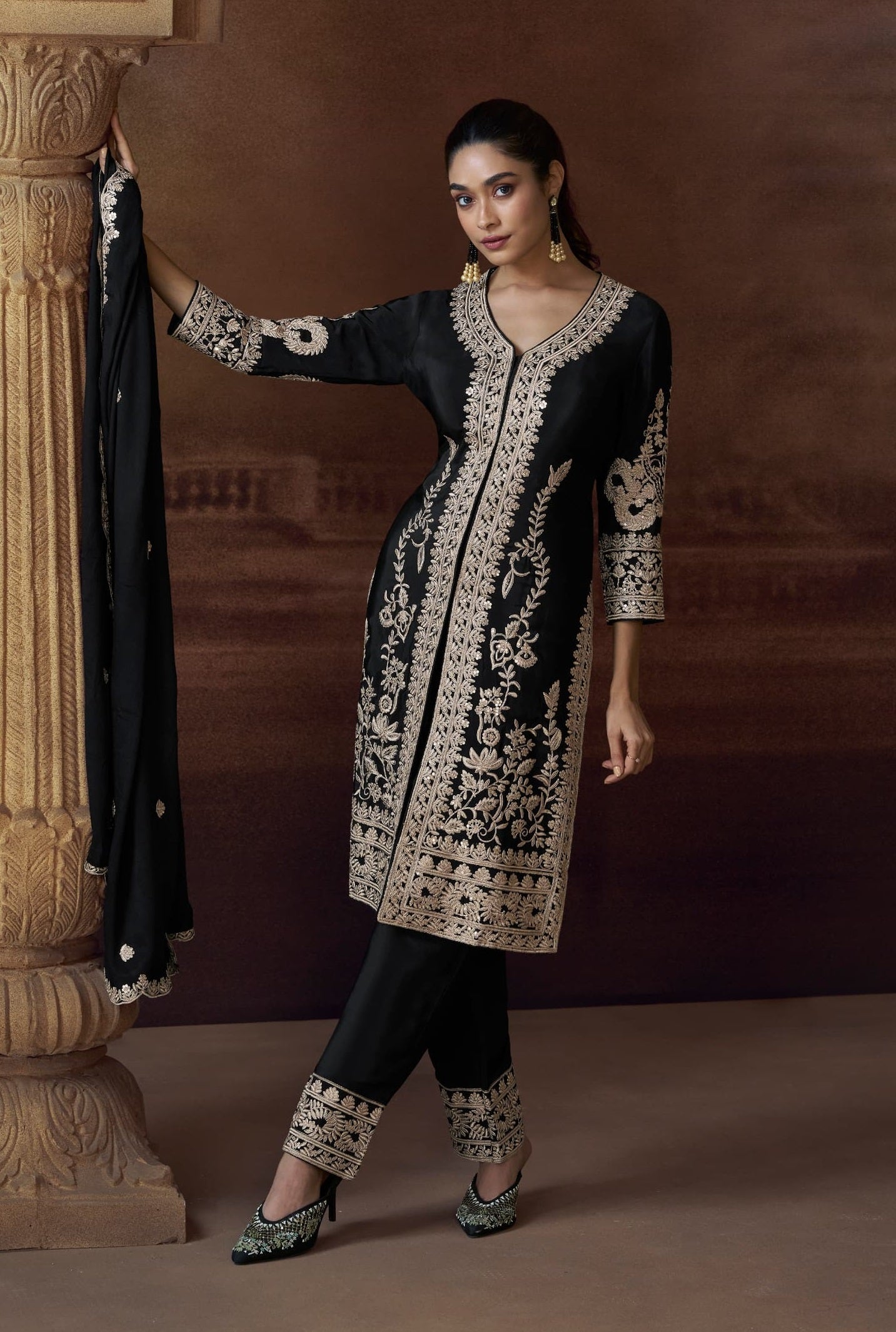 Anaita Black Heavy Chinon Stitched Salwar Suit With Sequence Embroidery Work | Grocsy