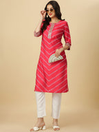 HERE&NOW Red & White Bandhani Printed Thread Work Kurta | Grocsy