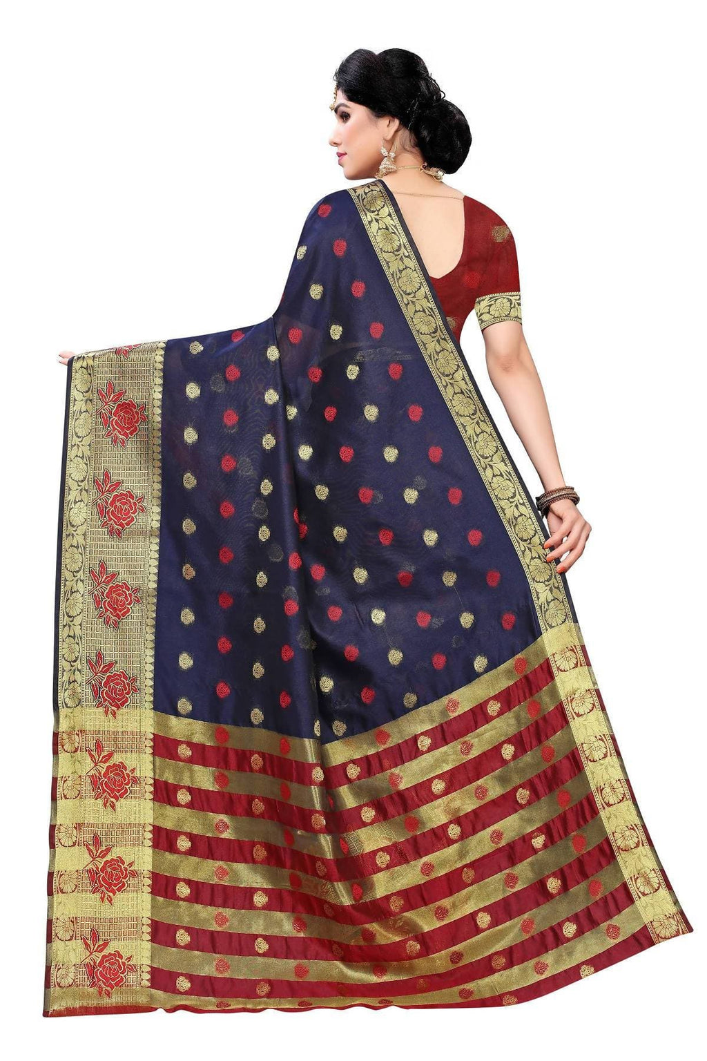 Vamika Banarasi Jaquard Navy Blue Weaving Saree | Grocsy