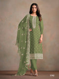 Anaita Olive Heavy Organza With Embroidery Straight Salwar Suit | Grocsy