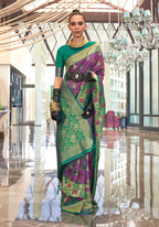Monjolika Fashion Weaving Handloom Silk Blend Trendy Saree In Green And Magenta | Grocsy