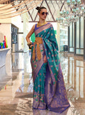 Monjolika Fashion Weaving Handloom Silk Blend Trendy Saree In Teal And Violet | Grocsy