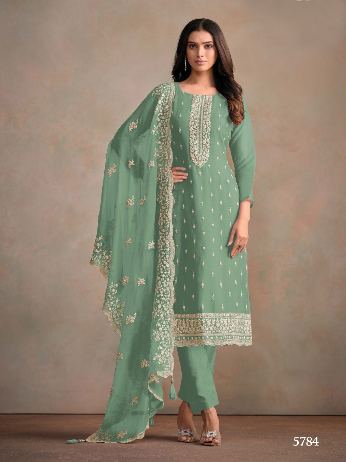 Anaita Light Teal Heavy Organza With Embroidery Straight Salwar Suit | Grocsy