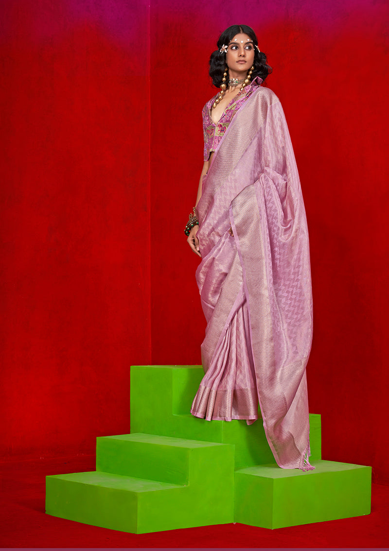 Monjolika Fashion Viscose Pink Zari Weaving Border Traditional Saree | Grocsy