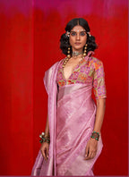 Monjolika Fashion Viscose Pink Zari Weaving Border Traditional Saree | Grocsy