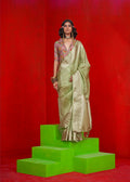Monjolika Fashion Viscose Light Green Zari Weaving Border Traditional Saree | Grocsy
