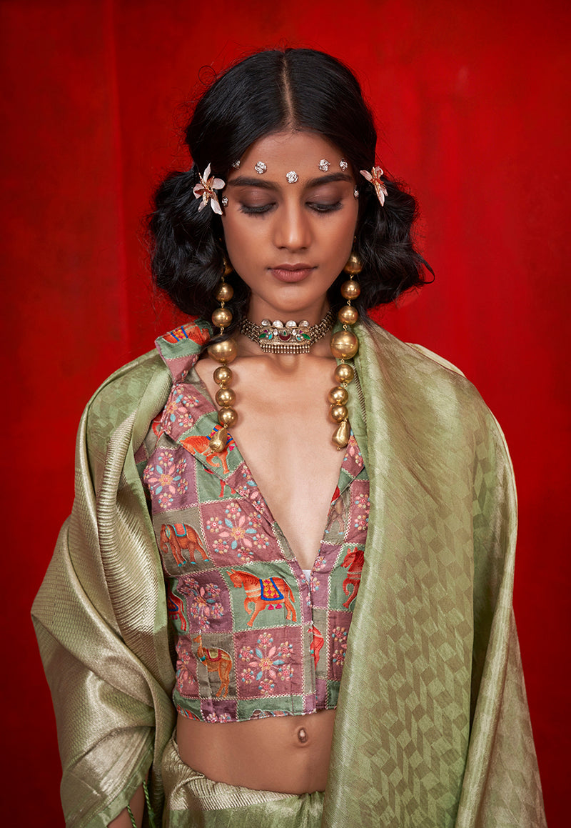 Monjolika Fashion Viscose Light Green Zari Weaving Border Traditional Saree | Grocsy