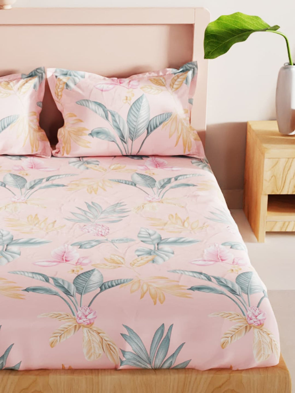 BIANCA Coral & Orange Floral 186 TC King Bedsheet with 2 Pillow Covers | Grocsy
