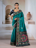 Monjolika Fashion Teal Weaving Handloom Silk Blend Designer Saree | Grocsy