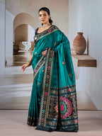 Monjolika Fashion Teal Weaving Handloom Silk Blend Designer Saree | Grocsy