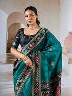 Monjolika Fashion Teal Weaving Handloom Silk Blend Designer Saree | Grocsy