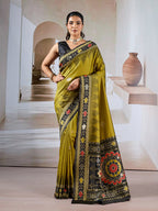 Monjolika Fashion Olive Weaving Handloom Silk Blend Designer Saree | Grocsy