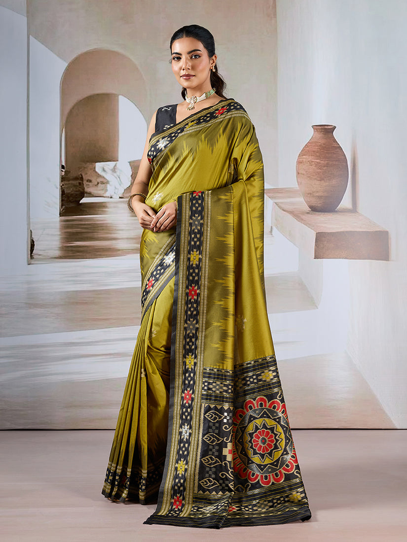 Monjolika Fashion Olive Weaving Handloom Silk Blend Designer Saree | Grocsy