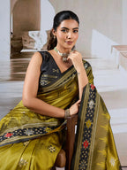 Monjolika Fashion Olive Weaving Handloom Silk Blend Designer Saree | Grocsy
