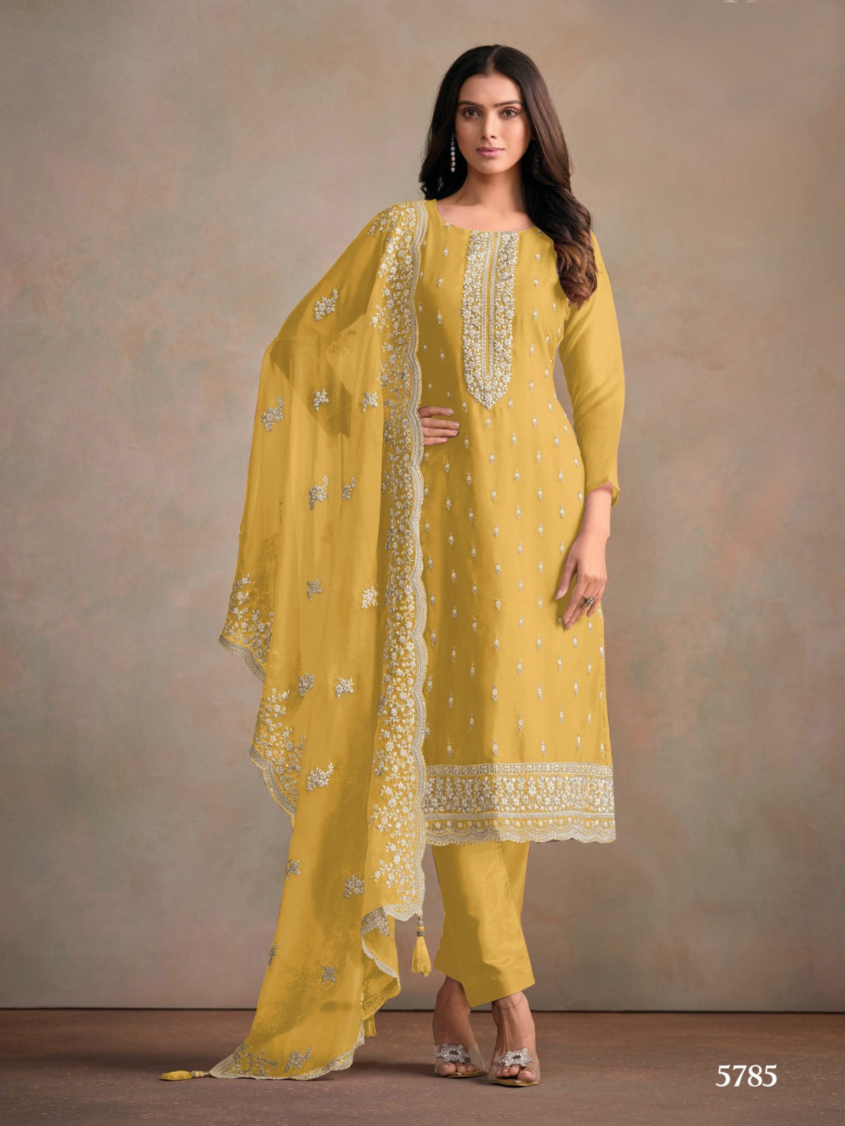 Anaita Yellow Heavy Organza With Embroidery Straight Salwar Suit | Grocsy