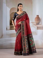 Monjolika Fashion Maroon Weaving Handloom Silk Blend Designer Saree | Grocsy