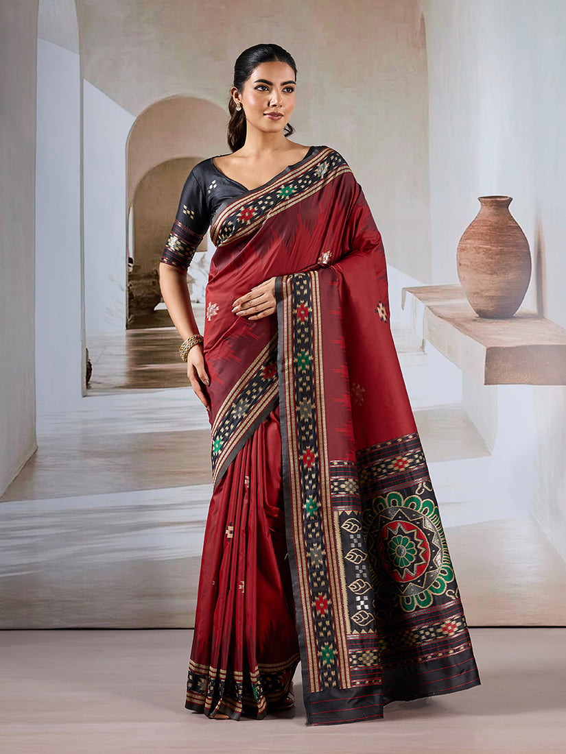 Monjolika Fashion Maroon Weaving Handloom Silk Blend Designer Saree | Grocsy