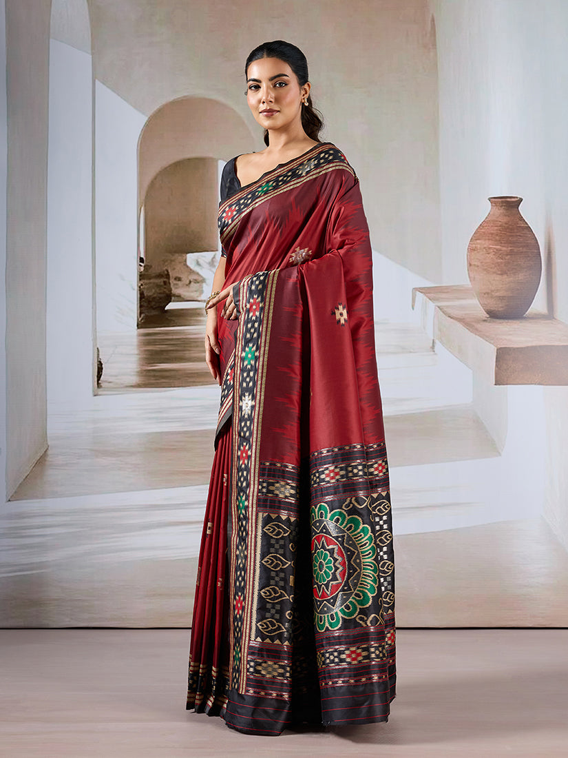 Monjolika Fashion Maroon Weaving Handloom Silk Blend Designer Saree | Grocsy