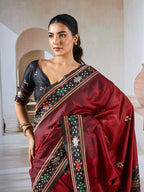 Monjolika Fashion Maroon Weaving Handloom Silk Blend Designer Saree | Grocsy