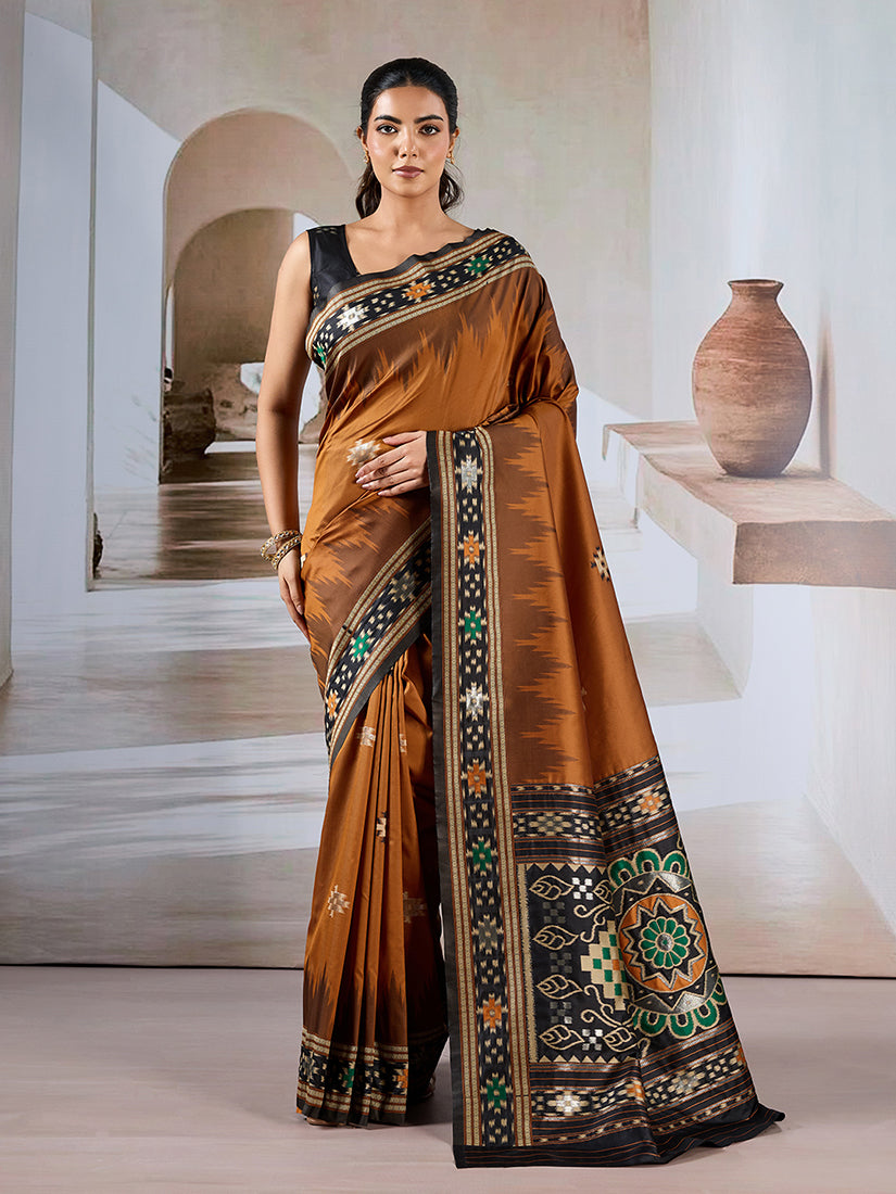 Monjolika Fashion Rust Weaving Handloom Silk Blend Designer Saree | Grocsy