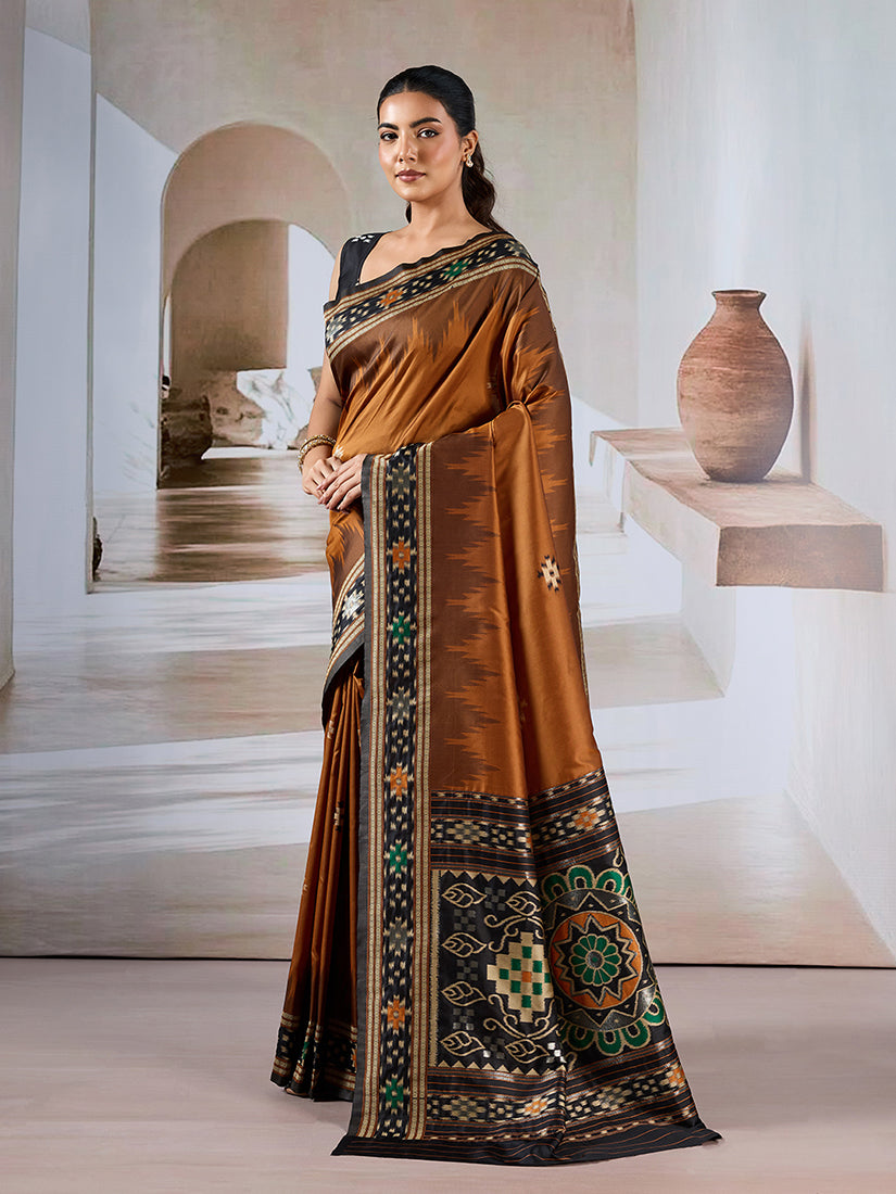 Monjolika Fashion Rust Weaving Handloom Silk Blend Designer Saree | Grocsy