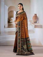 Monjolika Fashion Rust Weaving Handloom Silk Blend Designer Saree | Grocsy
