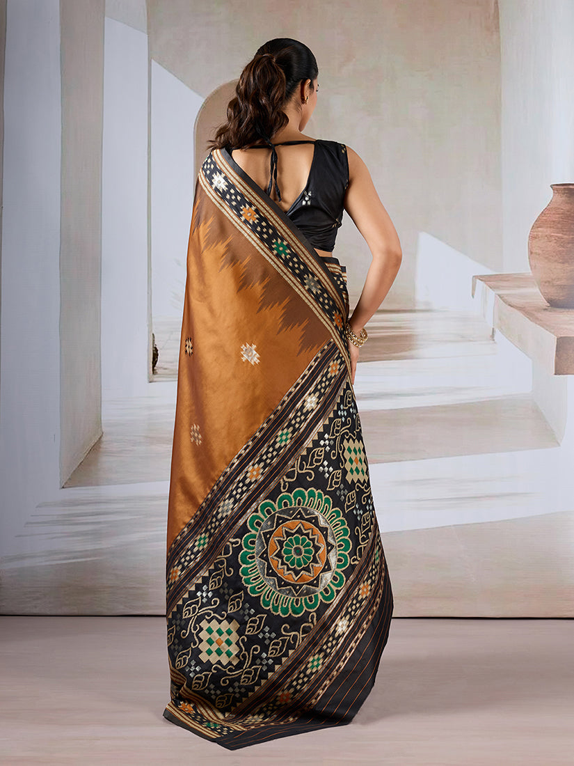 Monjolika Fashion Rust Weaving Handloom Silk Blend Designer Saree | Grocsy
