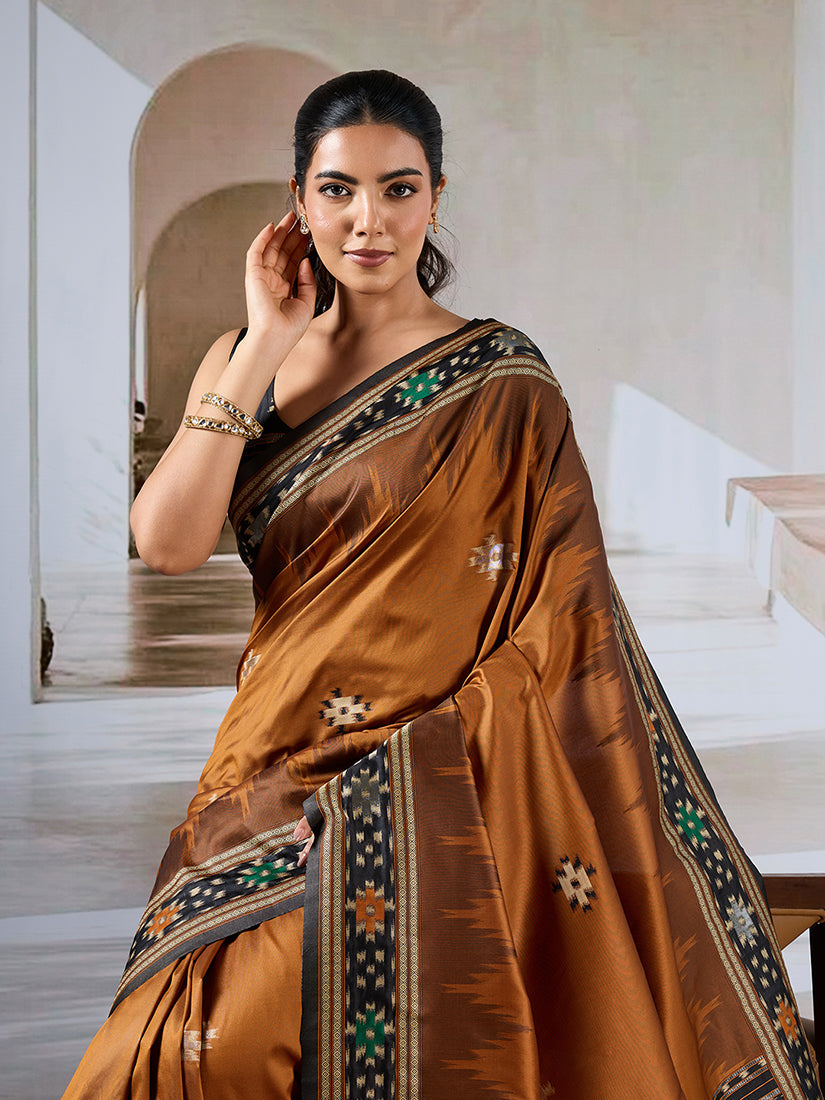 Monjolika Fashion Rust Weaving Handloom Silk Blend Designer Saree | Grocsy