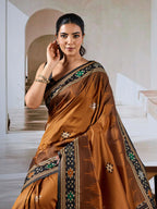 Monjolika Fashion Rust Weaving Handloom Silk Blend Designer Saree | Grocsy