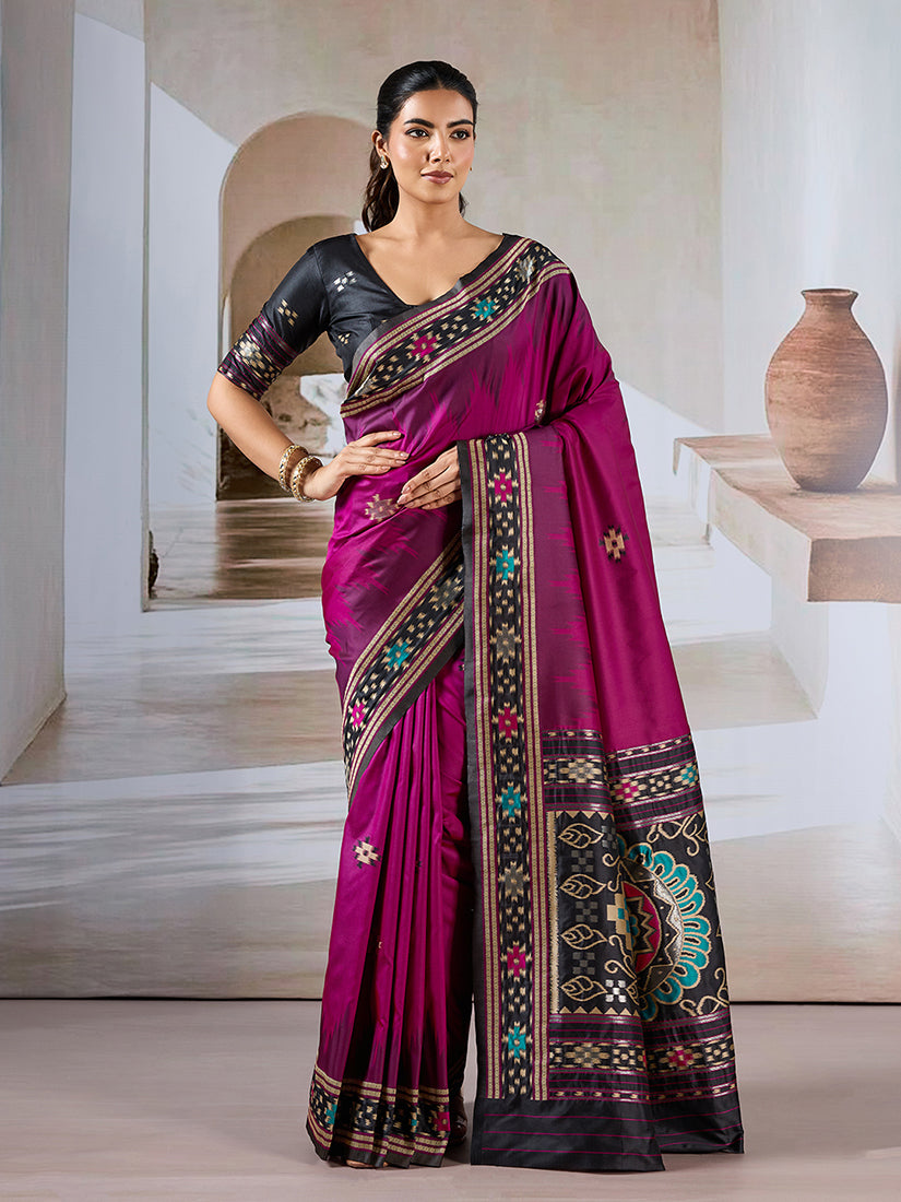 Monjolika Fashion Dark Magenta Weaving Handloom Silk Blend Designer Saree | Grocsy